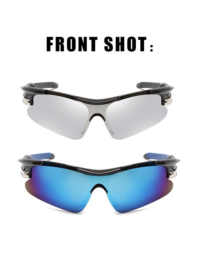 Generic 2 Pcs Outdoor Sports UV Protection Half Frame Sunglasses, UV400 Polarized Cycling safety Sports Sunglasses, Windproof Goggles for Baseball Golf (Silver+Blue) - Image 5