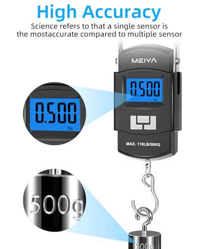 MEIYA Fish Scale 110lb50kg Digital Fishing Scale with Backlit LCD Portable Handle Stainless Steel Hook 2 AAA Batteries Reliable Fishing Gear Great Fishing Gifts for Men - Image 3