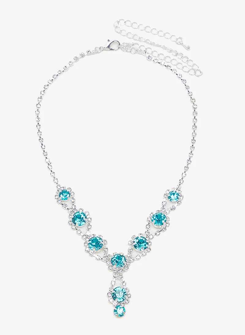 Khizana Silver Diamonte Jewelry Set With Earrings Necklace Bracelet