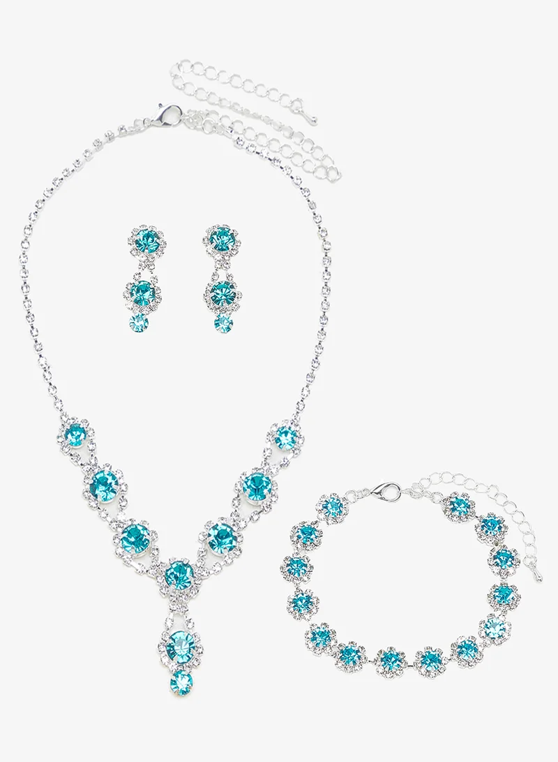 Khizana Silver Diamonte Jewelry Set With Earrings Necklace Bracelet