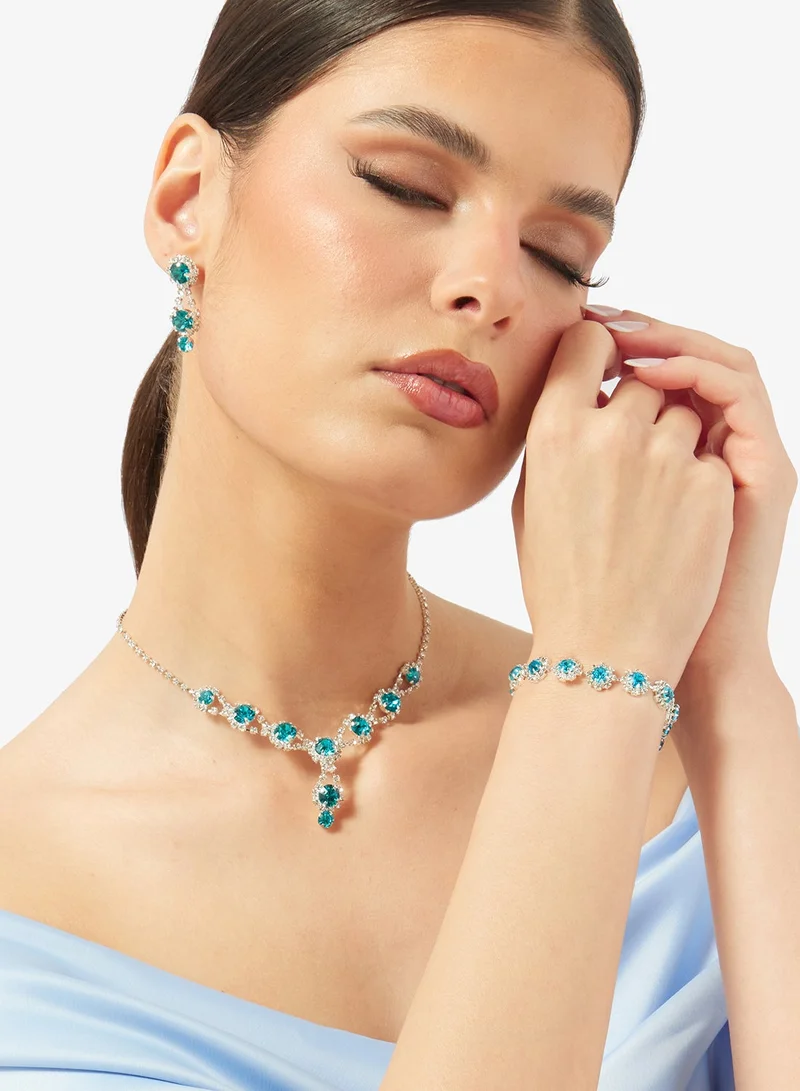 Khizana Silver Diamonte Jewelry Set With Earrings Necklace Bracelet