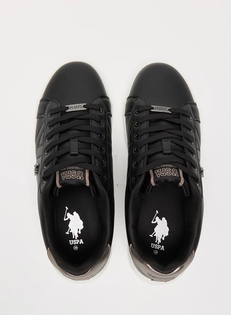 U.S. Polo Assn. Women's Black Low-Top Sneakers - Fashionable Lace-Up Style, Perfect for Everyday Casual Outfits