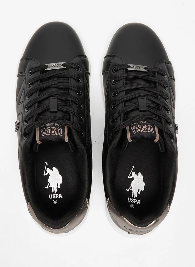 U.S. Polo Assn. Black Women's Black Low-Top Sneakers - Fashionable Lace-Up Style Shoes, Perfect for Everyday Casual Outfits for Women | Best Price UAE