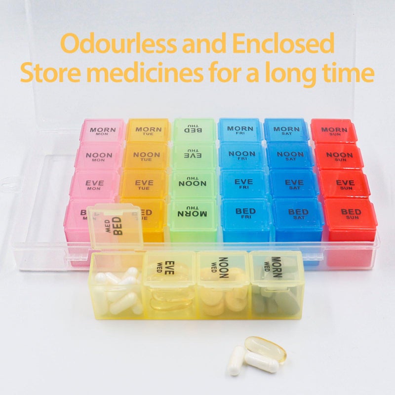 Acquwistach Weekly Pill Organizer 4 Times a Day, 7-Day Pill Boxes, Monthly Medication Organizer 28 Days Portable Compartments & Moisture-Proof Outer Case for Vitamins, Fish Oils, Supplements(Color) - Image 3