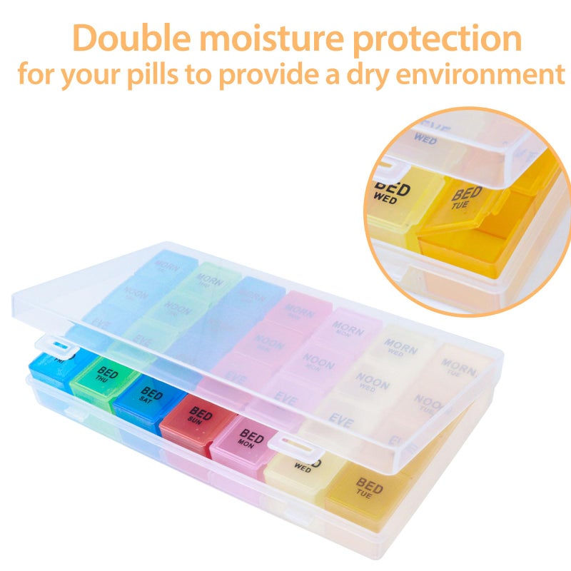 Acquwistach Weekly Pill Organizer 4 Times a Day, 7-Day Pill Boxes, Monthly Medication Organizer 28 Days Portable Compartments & Moisture-Proof Outer Case for Vitamins, Fish Oils, Supplements(Color) - Image 2