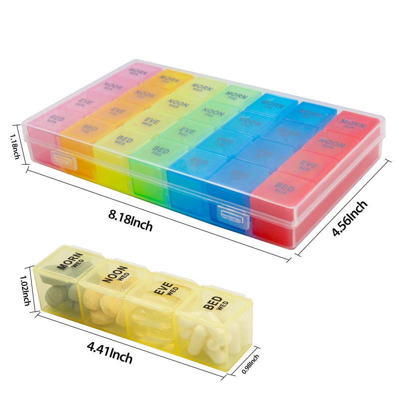 Acquwistach Weekly Pill Organizer 4 Times a Day, 7-Day Pill Boxes, Monthly Medication Organizer 28 Days Portable Compartments & Moisture-Proof Outer Case for Vitamins, Fish Oils, Supplements(Color) - Image 4
