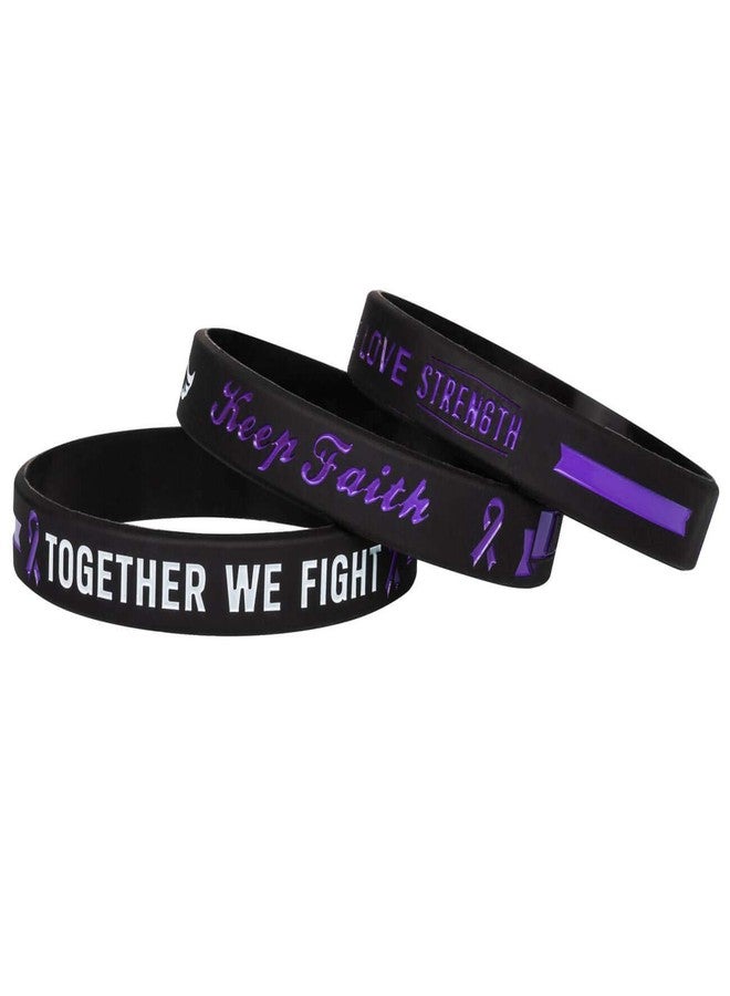 Sainstone Cancer & Cause Awareness Ribbon Bracelets with Saying, Mental Health Awareness Bracelets, Set of 3 Silicone Rubber Wristbands Gifts for Men Women, Patients Survivors (Pancreatic Purple) - Image 4