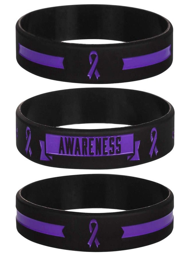 Sainstone Cancer & Cause Awareness Ribbon Bracelets with Saying, Mental Health Awareness Bracelets, Set of 3 Silicone Rubber Wristbands Gifts for Men Women, Patients Survivors (Pancreatic Purple) - Image 2