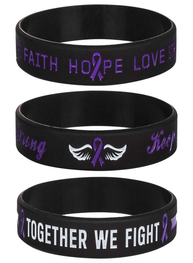 Sainstone Cancer & Cause Awareness Ribbon Bracelets with Saying, Mental Health Awareness Bracelets, Set of 3 Silicone Rubber Wristbands Gifts for Men Women, Patients Survivors (Pancreatic Purple) - Image 1