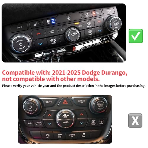 Polodunn for 2021-2026 Dodge Durango Accessories, 6PCS Premium Aluminum Alloy Knob Cover Trim Set (Red) – Push Start, A/C Climate, Volume & Headlight Switch Covers – Enhanced Grip • Non-Slip - Image 2