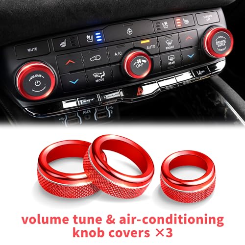 Polodunn for 2021-2026 Dodge Durango Accessories, 6PCS Premium Aluminum Alloy Knob Cover Trim Set (Red) – Push Start, A/C Climate, Volume & Headlight Switch Covers – Enhanced Grip • Non-Slip - Image 3