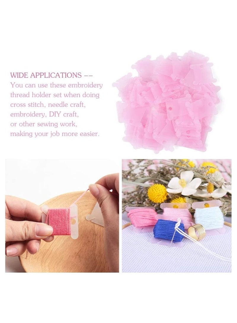 KASTWAVE 120 Pcs Mixed Color Plastic Floss Bobbins For Cross Cotton Thread Craft DIY Sewing Storage Thread Organizer Holder Embroidery Thread Cards Cross Stitch Bobbin  - Image 3