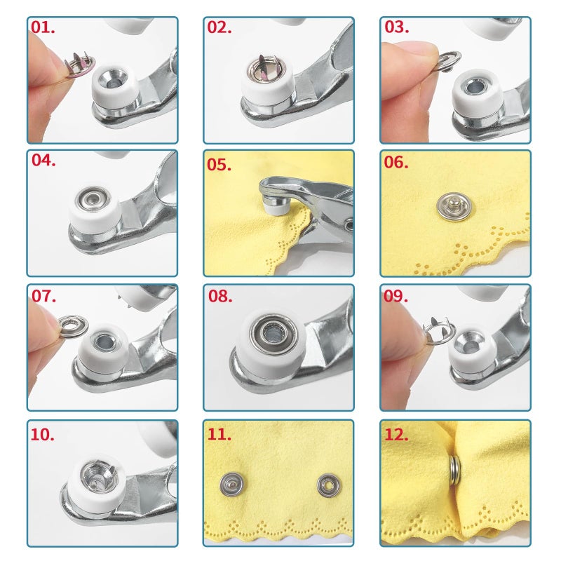 GTAAOY 100 Sets Metal Snaps Buttons with Fastener Pliers Press Tool Kit Perfect for DIY Crafts Clothes Hats and Sewing, Snap Button Fasteners Kit for Clothing Sewing(9.5mm / 400 PCS) - Image 3
