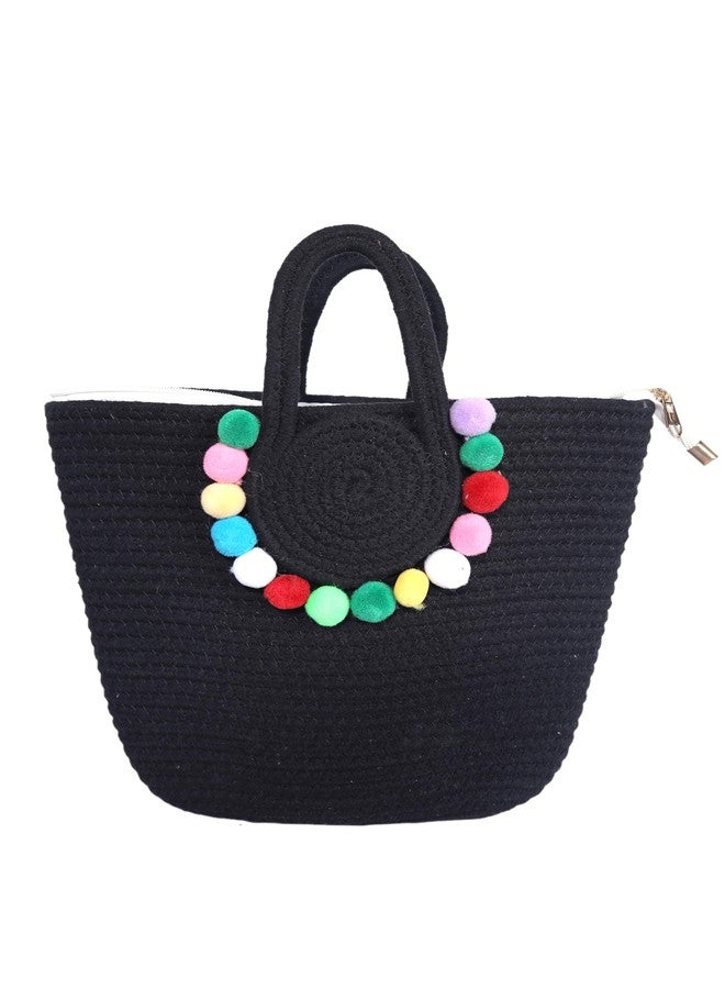 AARVYAN Women’s Jute Handbag - Eco-Friendly Casual Tote Bag for Daily Use, Office, Shopping & Travel - Lightweight Shoulder Bag with Spacious Compartment & Durable Handles (Black) - Image 2