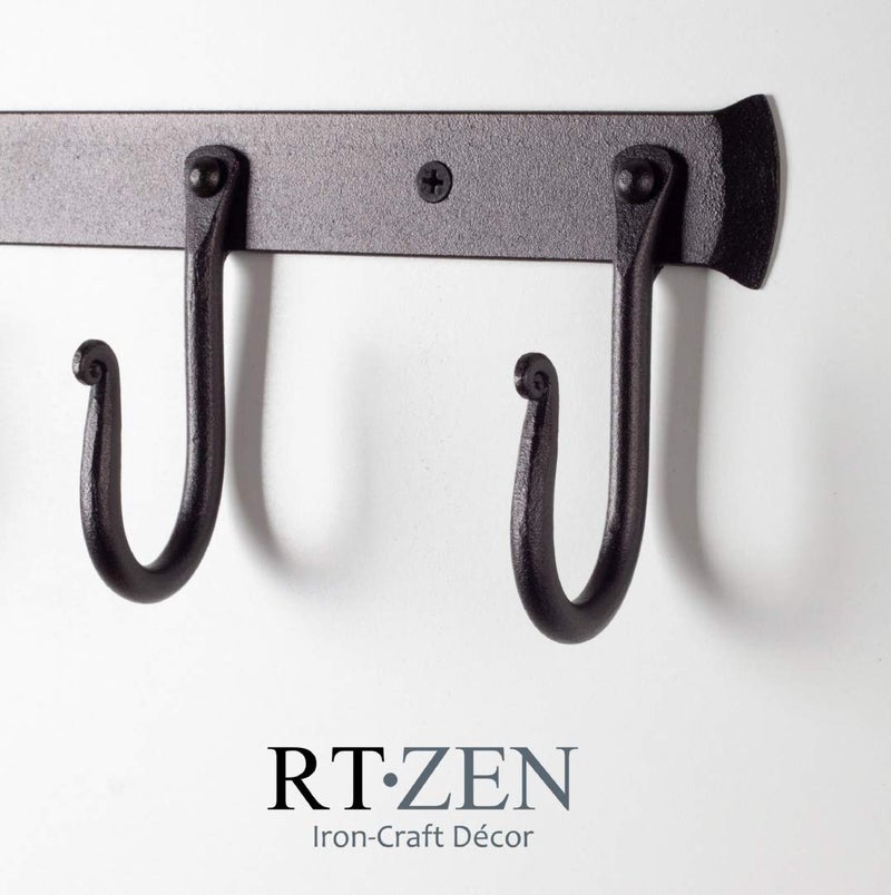 RTZEN Wall Mount Hook Set - Wrought Iron Decorative Rustic Metal Coat Hooks for Hanging - Handcrafted Classic Farmhouse Wall Mounted Black Hooks for Towel Robe or Hat Hanging - 3 Hook Rack - Image 4