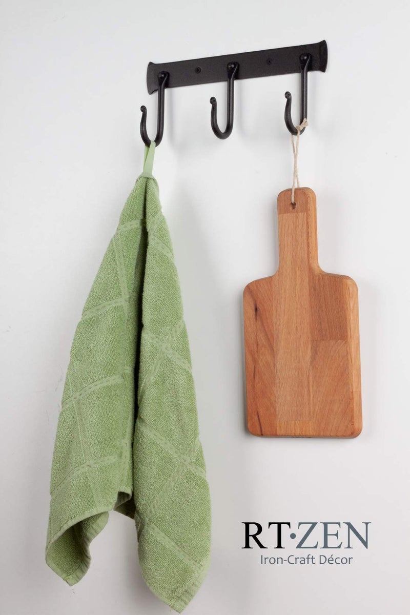 RTZEN Wall Mount Hook Set - Wrought Iron Decorative Rustic Metal Coat Hooks for Hanging - Handcrafted Classic Farmhouse Wall Mounted Black Hooks for Towel Robe or Hat Hanging - 3 Hook Rack - Image 3
