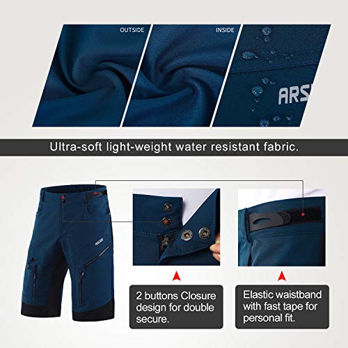 ARSUXEO Men's Loose Fit Cycling Shorts Mountain Bike Shorts Water Ressistant 1903-20 Dark Blue Size Medium - Image 3
