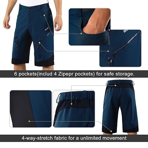 ARSUXEO Men's Loose Fit Cycling Shorts Mountain Bike Shorts Water Ressistant 1903-20 Dark Blue Size Medium - Image 4