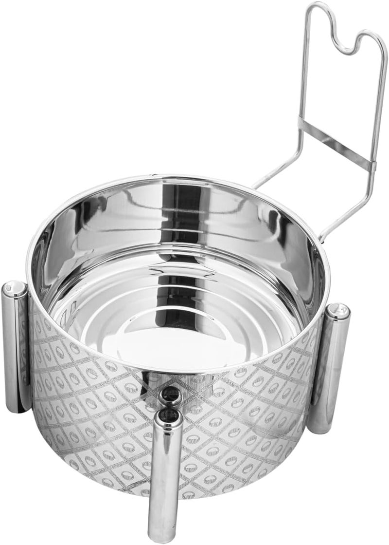 buffet heater and round serving bowl with a stainless steel cover and fuel holder. Ideal for dinner parties or family gatherings, 6000 ML, silver. - Image 3