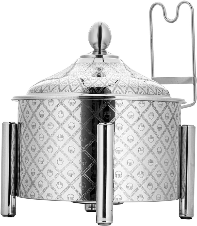 buffet heater and round serving bowl with a stainless steel cover and fuel holder. Ideal for dinner parties or family gatherings, 6000 ML, silver. - Image 1