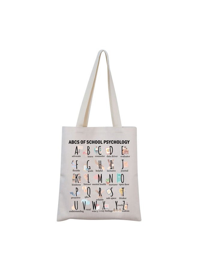 MNIGIU School Psychology Tote Bag School Psych Gift School Psych Thank You Gift Metal Health Gift Psychology Graduation Gift, Alphabet Tote - Image 1