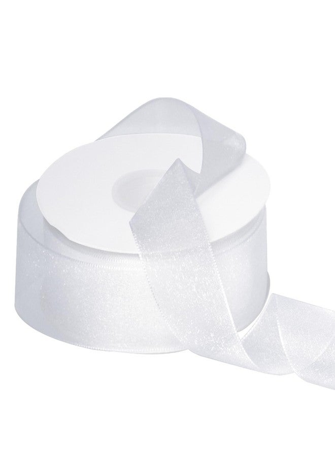 Zerofy Sheer Organza Ribbon 1-1/2 Inch Chiffon Ribbons for Bouquets Garland, Gift Wrapping, 50 Yards/Roll (White) - Image 2