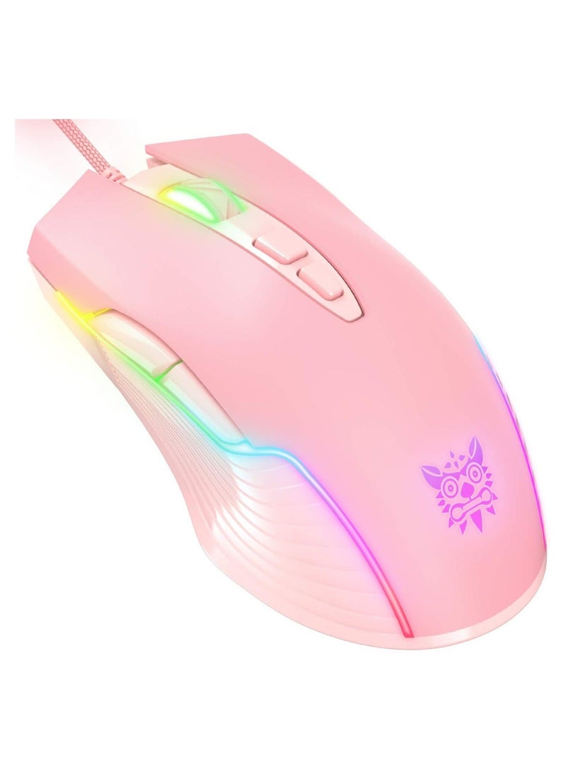 RGB 6400 DPI Wired Gaming Mouse Breathing LED Optical USB 7 ons Gamer Computer Pink Mice for Laptop PC Desktop - Image 1
