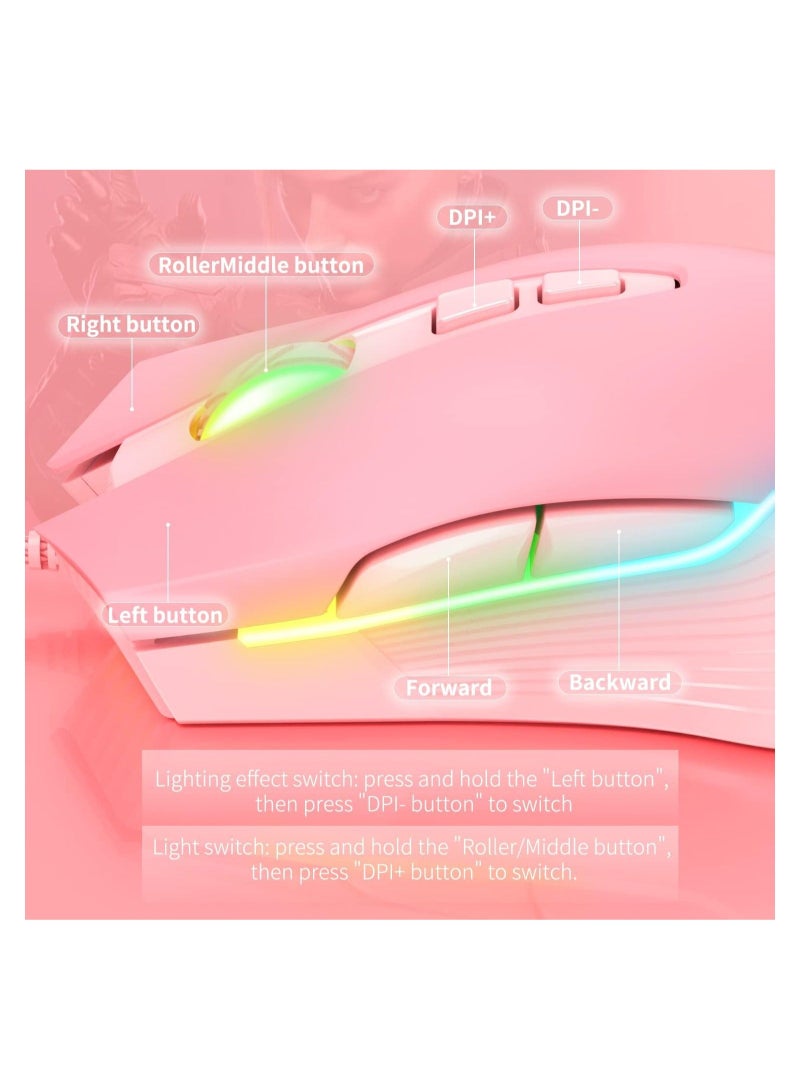 RGB 6400 DPI Wired Gaming Mouse Breathing LED Optical USB 7 ons Gamer Computer Pink Mice for Laptop PC Desktop - Image 2