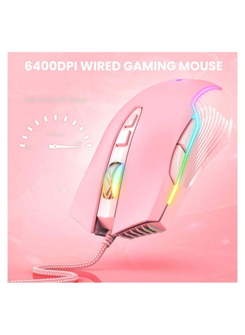 RGB 6400 DPI Wired Gaming Mouse Breathing LED Optical USB 7 ons Gamer Computer Pink Mice for Laptop PC Desktop - Image 4