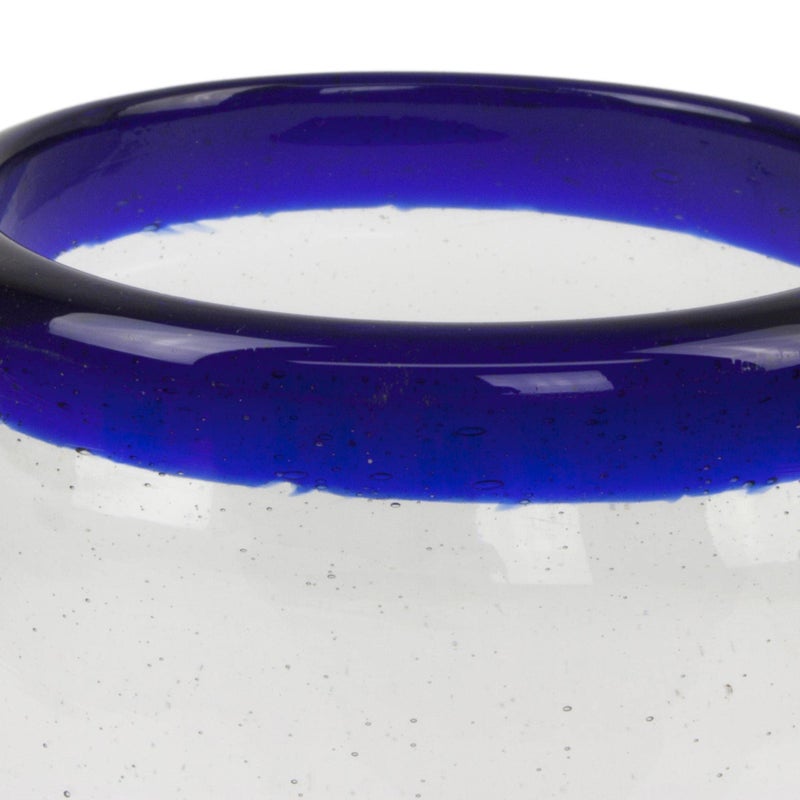 NOVICA Artisan Crafted Hand Blown Clear Cobalt Blue Rim Recycled Glass Tumblers,14 Oz. 'Classic' (Set Of 6) - Image 4