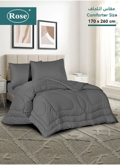 Rose ROSE Striped Luxury Hotel Comforter, Premium Microfiber, Set of 4 pieces, Soft Lightweight, Extra Twin size 260x170 cm, Grey  - Image 1