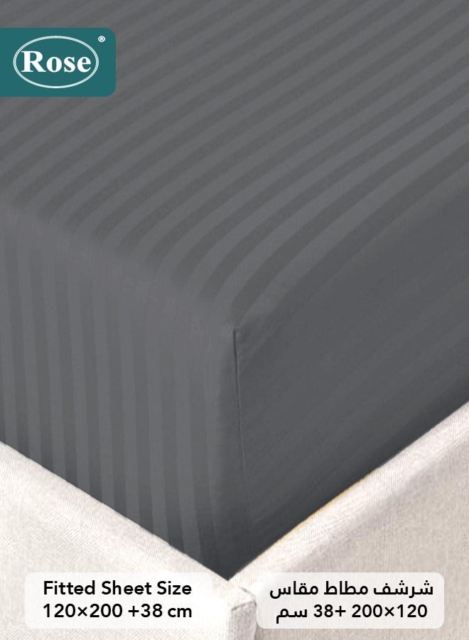 روز طقم مفرش فندقي بحشوة ثابتة, مايكروفايبر عالي الجودة, 4 قطع, يناسب سرير 120×200 سم مقاس مفرد عريض, تصميم مقلم فندقي, رمادي - Image 4