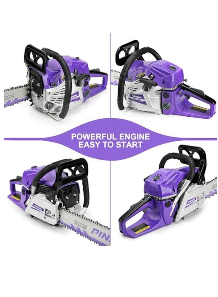 جيرزون منشار كهربائي يعمل بالغاز، ٢٠ بوصة، ٥٨ سم مكعب، ٢.٦٨ كيلو واط، منشار كهربائي لاسلكي محمول باليد، يعمل بالبنزين، مناسب لقطع الخشب في الحدائق المنزلية والمزارع الخارجية (أرجواني) - Image 4