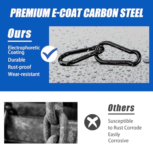 KINLINK 10 Pack Black Carabiner Clip, 1.57 inch Heavy Duty Spring Snap Hook, Small Caribeener Clips for Outdoor Camping, Swing Set, Hammock, Hiking Travel, Fishing, Quick Link Keychain - Image 2