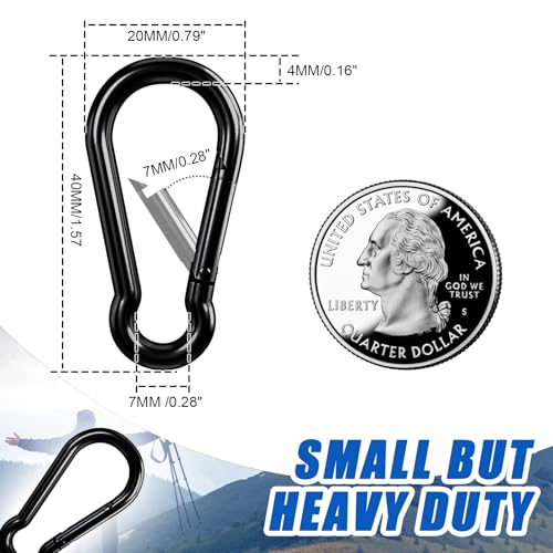 KINLINK 10 Pack Black Carabiner Clip, 1.57 inch Heavy Duty Spring Snap Hook, Small Caribeener Clips for Outdoor Camping, Swing Set, Hammock, Hiking Travel, Fishing, Quick Link Keychain - Image 3