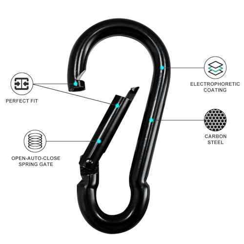 KINLINK 10 Pack Black Carabiner Clip, 1.57 inch Heavy Duty Spring Snap Hook, Small Caribeener Clips for Outdoor Camping, Swing Set, Hammock, Hiking Travel, Fishing, Quick Link Keychain - Image 4