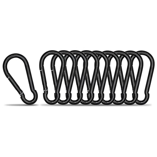 KINLINK 10 Pack Black Carabiner Clip, 1.57 inch Heavy Duty Spring Snap Hook, Small Caribeener Clips for Outdoor Camping, Swing Set, Hammock, Hiking Travel, Fishing, Quick Link Keychain - Image 1