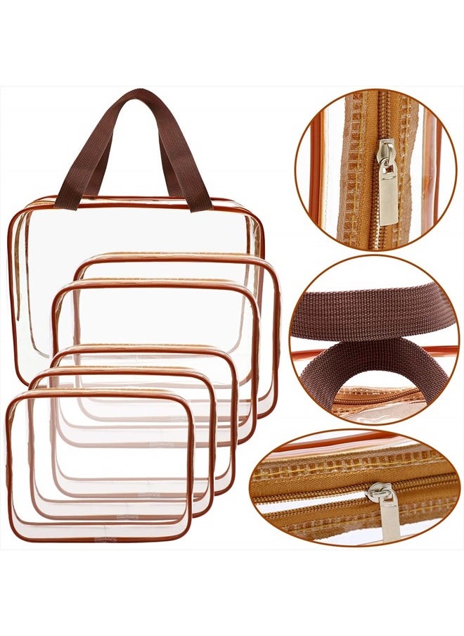 APREUTY - Clear Makeup Bags, TSA Approved 6Pcs Cosmetic Makeup Bags Set Clear PVC w/Zipper Handle Portable Travel Luggage Pouch Airport Airline Bags Bathroom (Coffee) - Image 1