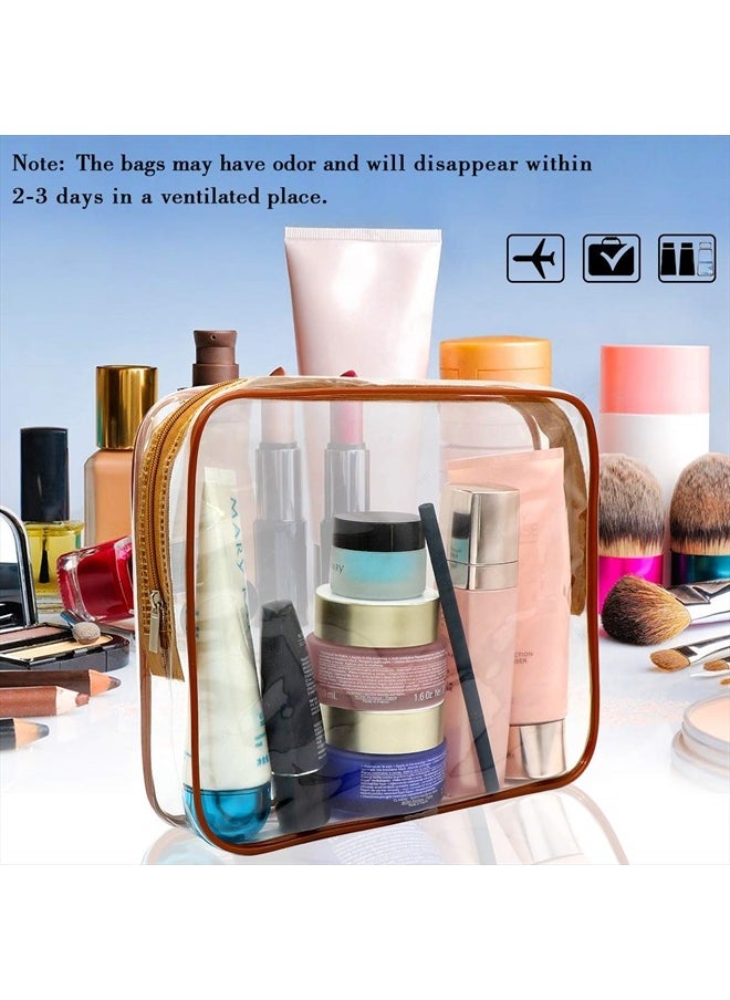 APREUTY - Clear Makeup Bags, TSA Approved 6Pcs Cosmetic Makeup Bags Set Clear PVC w/Zipper Handle Portable Travel Luggage Pouch Airport Airline Bags Bathroom (Coffee) - Image 1