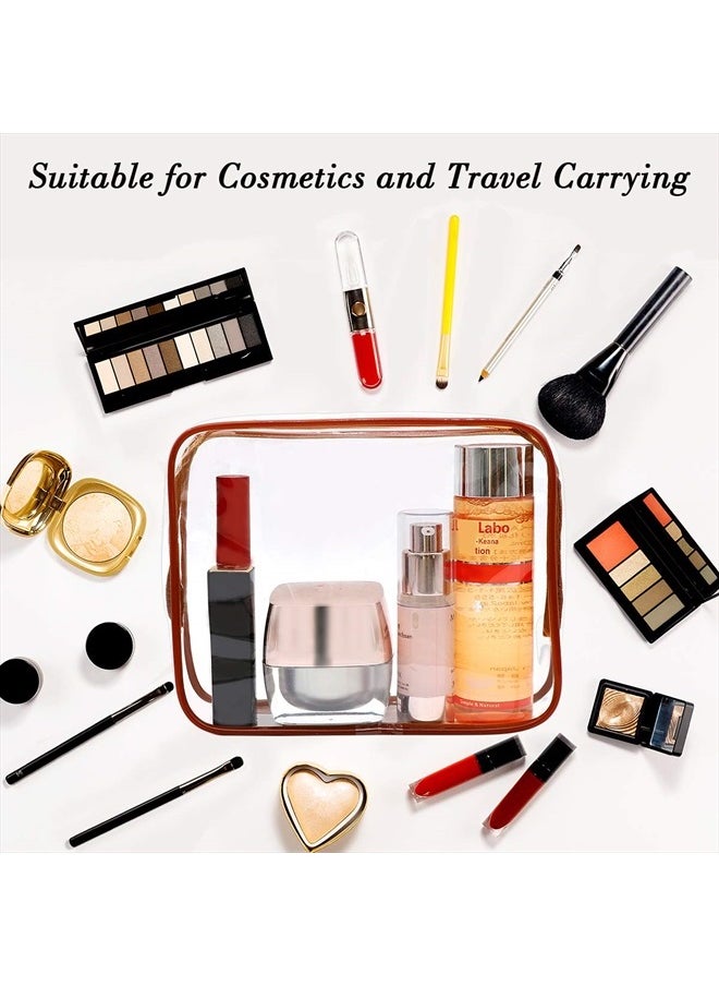 APREUTY - Clear Makeup Bags, TSA Approved 6Pcs Cosmetic Makeup Bags Set Clear PVC w/Zipper Handle Portable Travel Luggage Pouch Airport Airline Bags Bathroom (Coffee) - Image 1