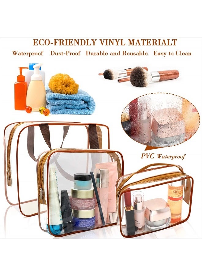APREUTY - Clear Makeup Bags, TSA Approved 6Pcs Cosmetic Makeup Bags Set Clear PVC w/Zipper Handle Portable Travel Luggage Pouch Airport Airline Bags Bathroom (Coffee) - Image 1