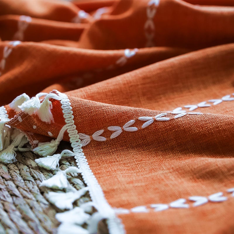 Deeprove Orange Boho Curtains 84 inches Long with Tassel for Bedroom Living Room, Bohemian Farmhouse Terracotta Cotton Linen Burnt Country Window Treatments Fall Halloween Decor, W52 x L84, 1 Panel - Image 3