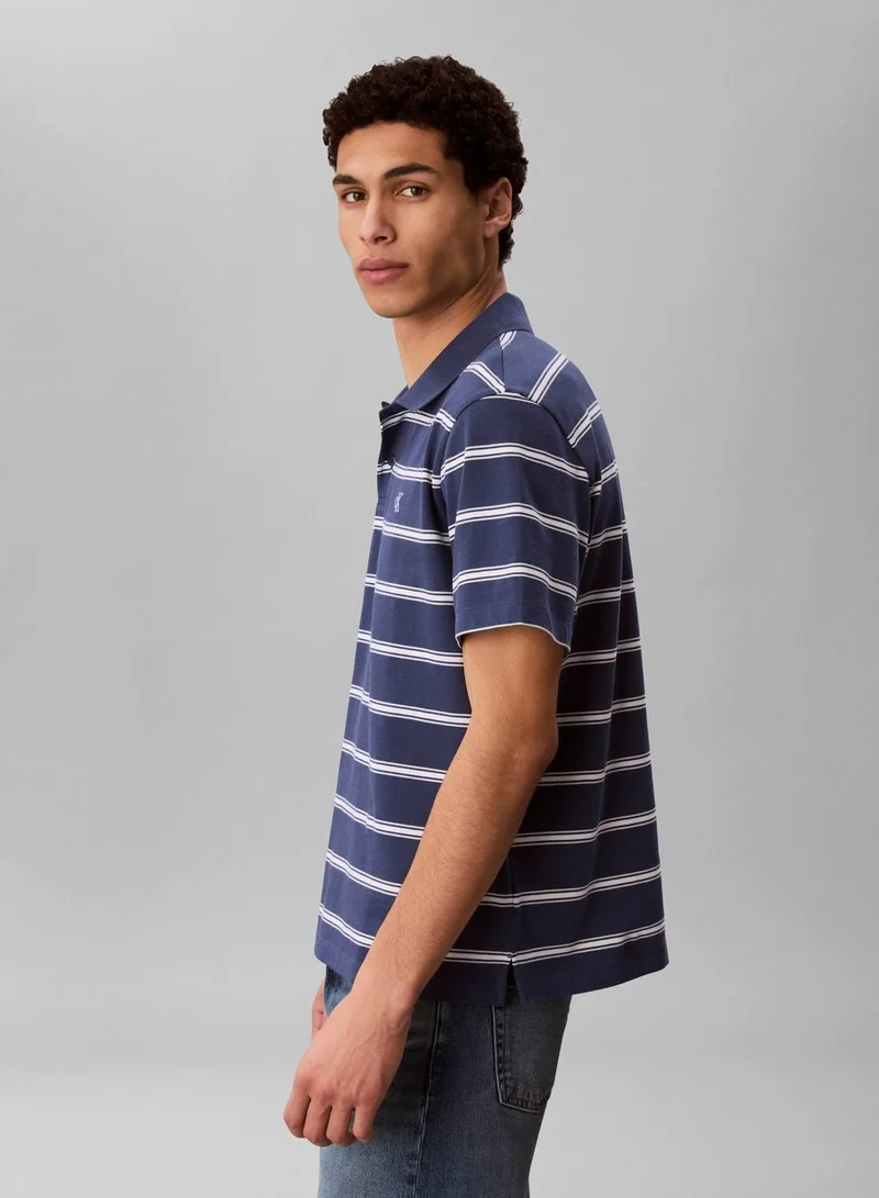 Calvin Klein Jeans Dark Denim Jersey Stripe Polo Shirt for Men | Best Price UAE