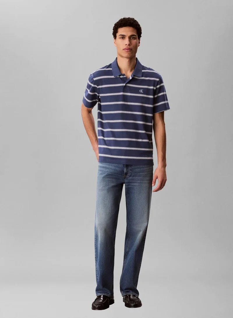 Calvin Klein Jeans Dark Denim Jersey Stripe Polo Shirt for Men | Best Price UAE