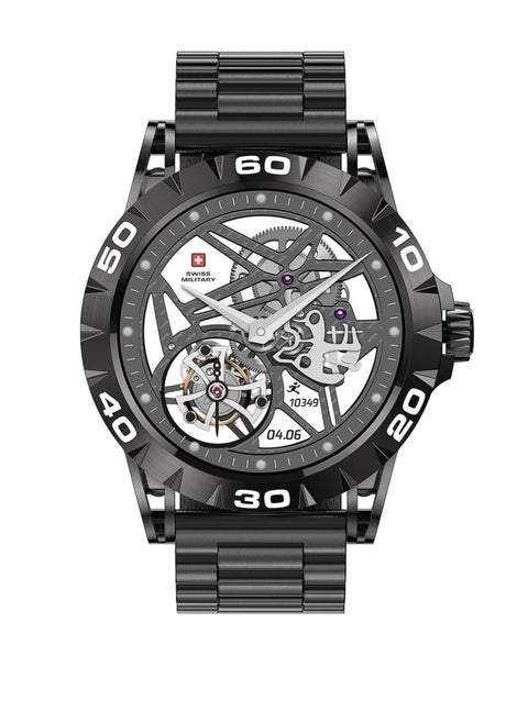 Swiss Military Dom 2 Smart watch, Receive & Make Calls, Heart Rate/BP/Oxygen Level Monitoring, IP67, Battery Life 5to7 Days, Compatibility: IOS/Android, Gun Metal Frame:Gun Metal Belt