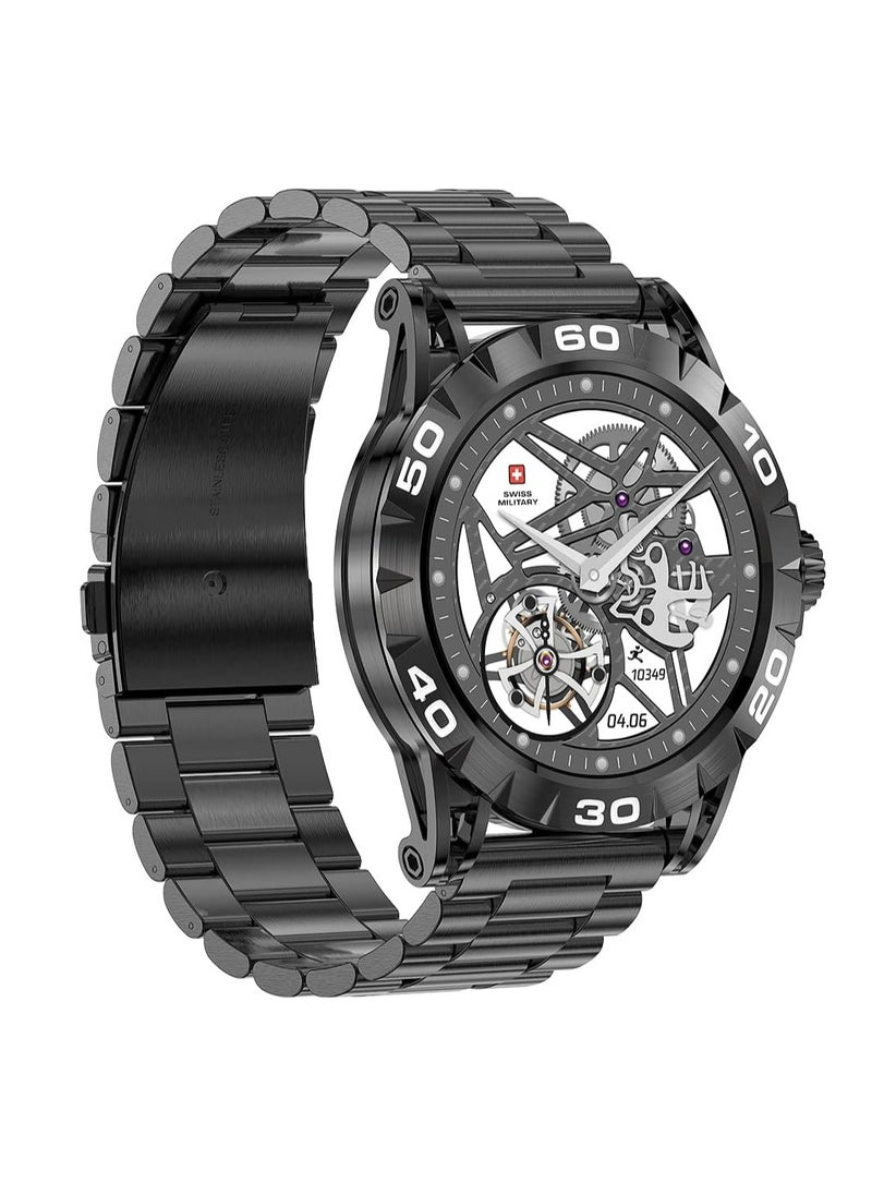 Swiss Military Dom 2 Smart watch, Receive & Make Calls, Heart Rate/BP/Oxygen Level Monitoring, IP67, Battery Life 5to7 Days, Compatibility: IOS/Android, Gun Metal Frame:Gun Metal Belt