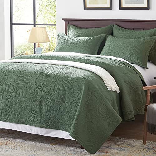 Anluoer Quilt Queen Size Bedding Set-Olive Green Embossed, Bedspreads-Lightweight Summer Soft Microfiber Bedspread, Bed Coverlet for All Seasons (1 Quilt, 2 Pillow Shams) - Image 2