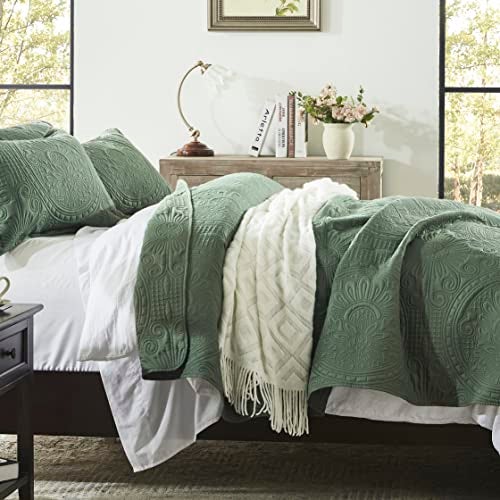 Anluoer Quilt Queen Size Bedding Set-Olive Green Embossed, Bedspreads-Lightweight Summer Soft Microfiber Bedspread, Bed Coverlet for All Seasons (1 Quilt, 2 Pillow Shams) - Image 4