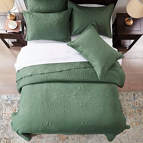 Anluoer Quilt Queen Size Bedding Set-Olive Green Embossed, Bedspreads-Lightweight Summer Soft Microfiber Bedspread, Bed Coverlet for All Seasons (1 Quilt, 2 Pillow Shams) - Image 3