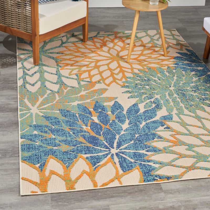 Nourison Home Aloha Indoor Outdoor Blue Green 3'6" x 5'6" Area Rug, Easy Cleaning, Non Shedding, Bed Room, Living Room, Dining Room, Backyard, Deck, Patio (4x6) - Image 2